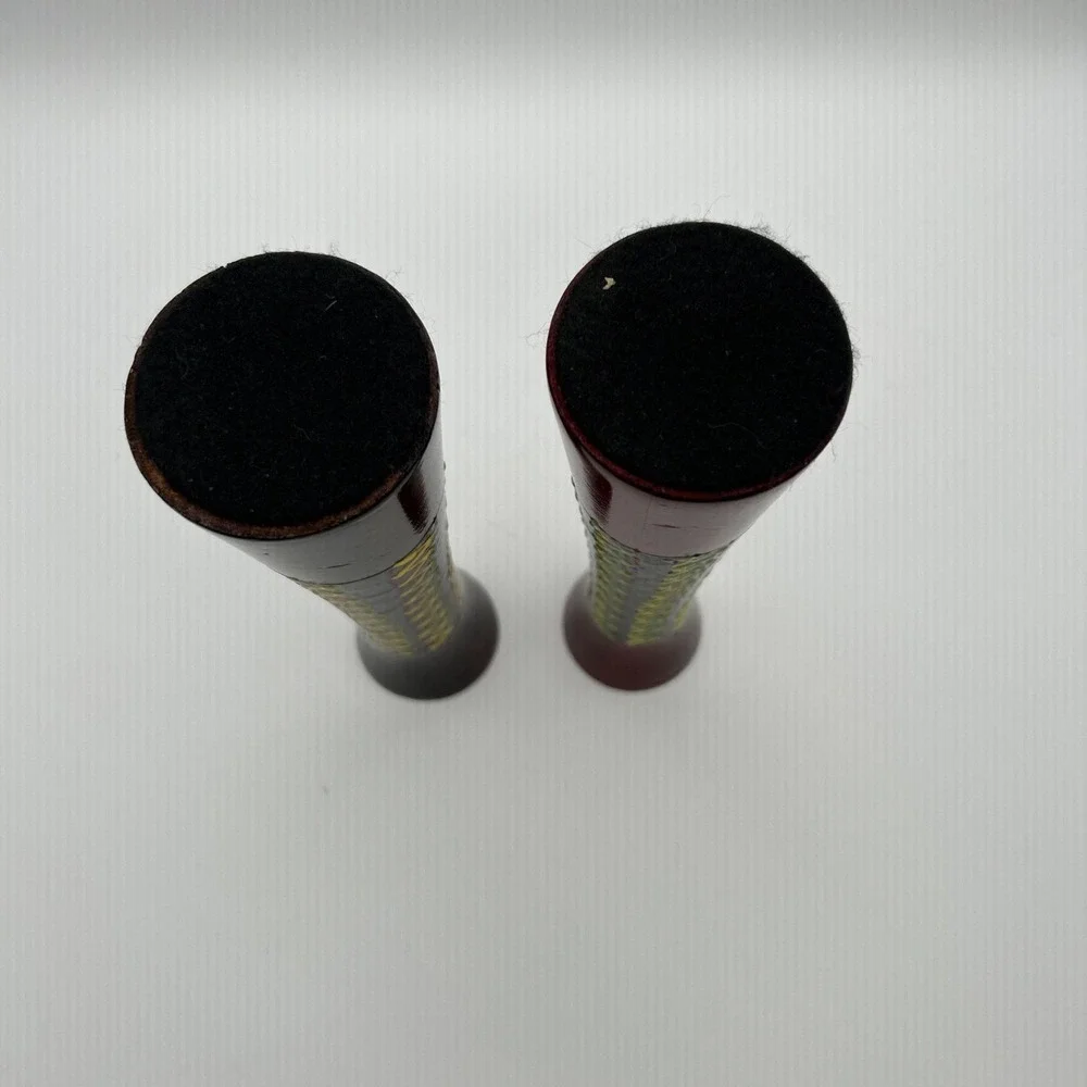 Hand Painted Wooden Candlestick Holders‎ OS Red Brown Tribal Pattern Set
